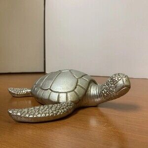 Coastal Turtle Wall Hanger Silver Colored Resin Approx 7”x7”